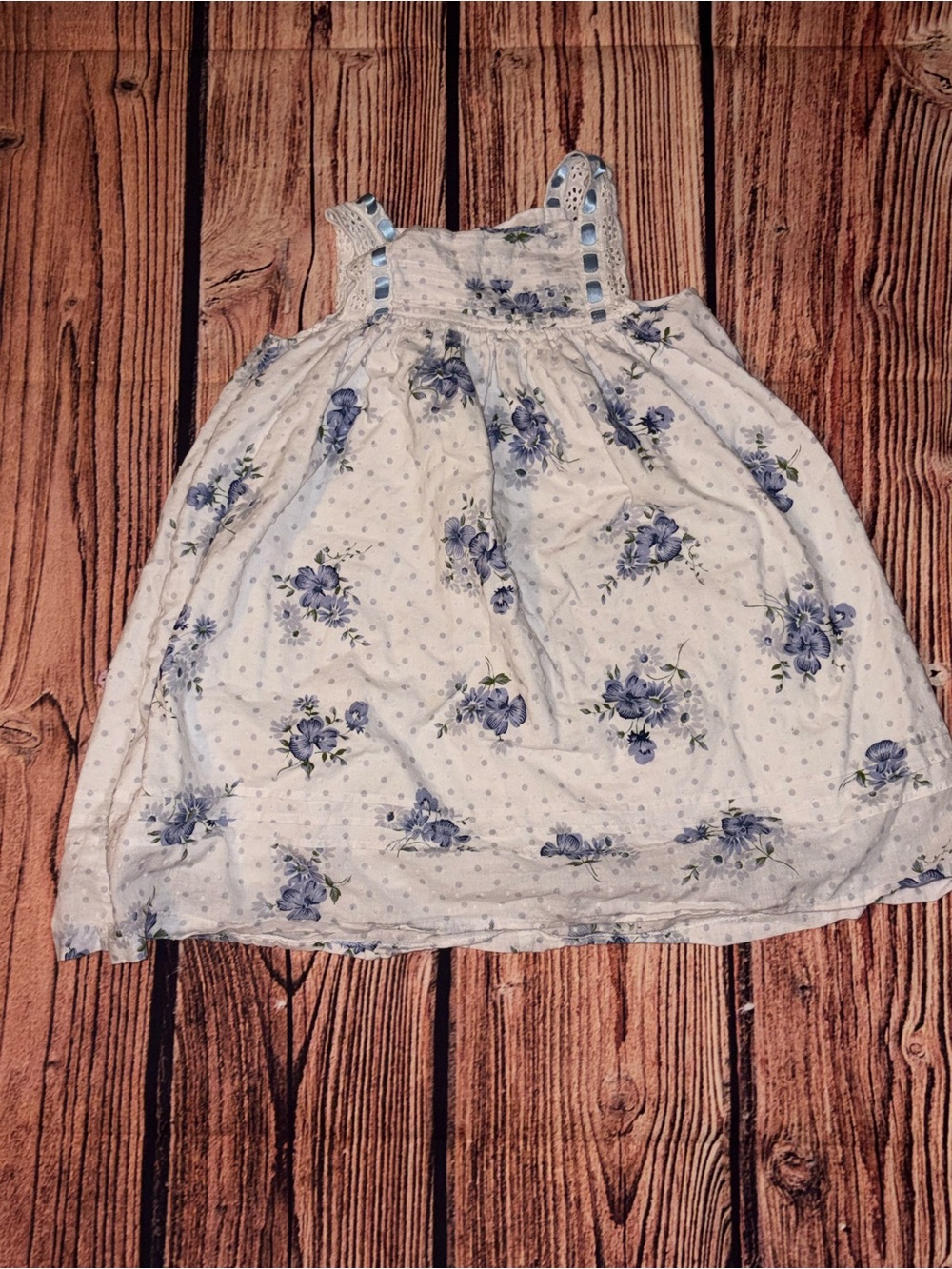 Laura Ashley White Dress with Blue Floral Print